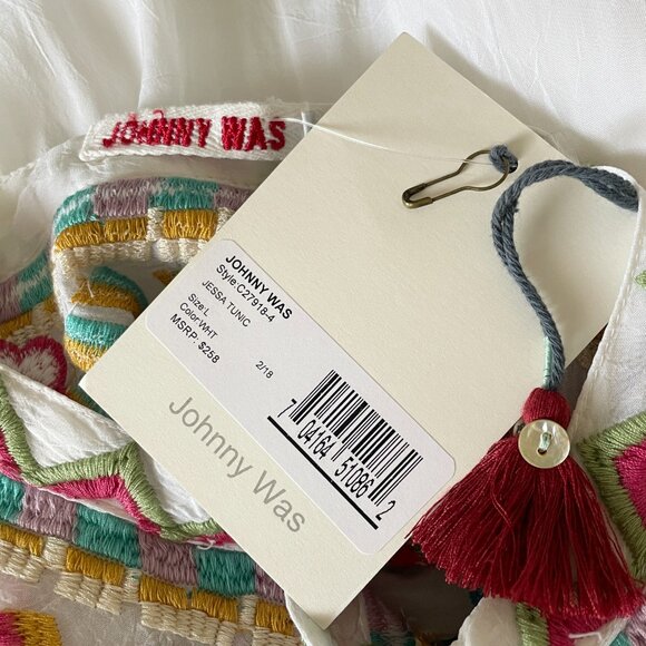 Johnny Was Women's Tunic Top Large Jessa White Sheer Embroidered Button Oversize - Picture 6 of 8